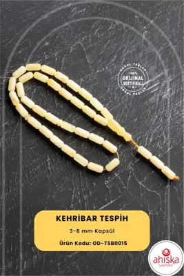 Sertifikalı 3-8 mm Silindir Kesim Kehribar Tesbih - 1