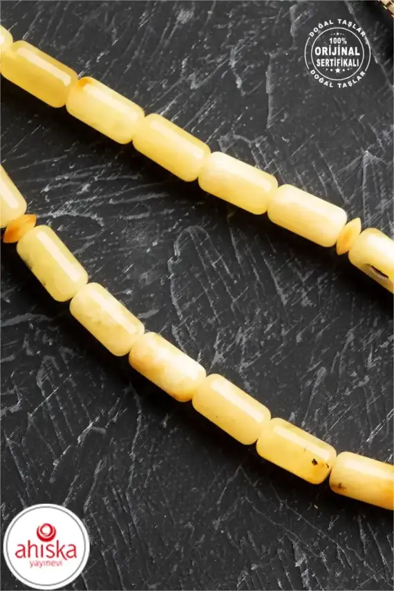 Sertifikalı 5-10 mm Silindir Kesim 20,25 gr Gold Eskitme Kaplamalı Gümüş İmame ve Püsküllü Kehribar Tesbih - 2