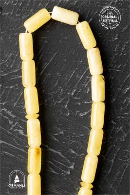 Sertifikalı 5-10 mm Silindir Kesim Gold Eskitme Kaplamalı Gümüş İmame ve Püsküllü Kehribar Tesbih - 18,47 gr - 4