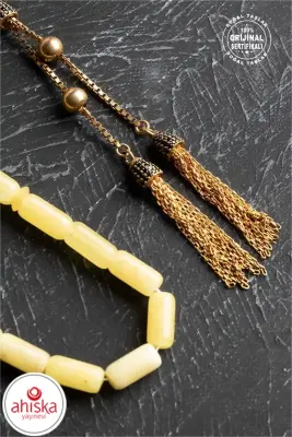 Sertifikalı 5-10 mm Silindir Kesim Gold Eskitme Kaplamalı Gümüş İmame ve Püsküllü Kehribar Tesbih - 18,47 gr - 3
