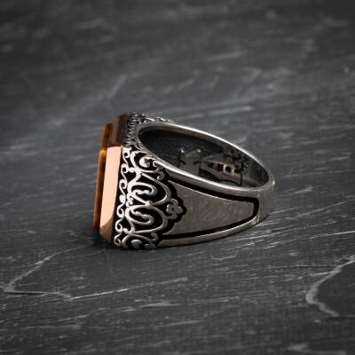 Sertifikalı 5-10 mm Silindir Kesim Gold Eskitme Kaplamalı Gümüş İmame ve Püsküllü Kehribar Tesbih - 18,47 gr - 3