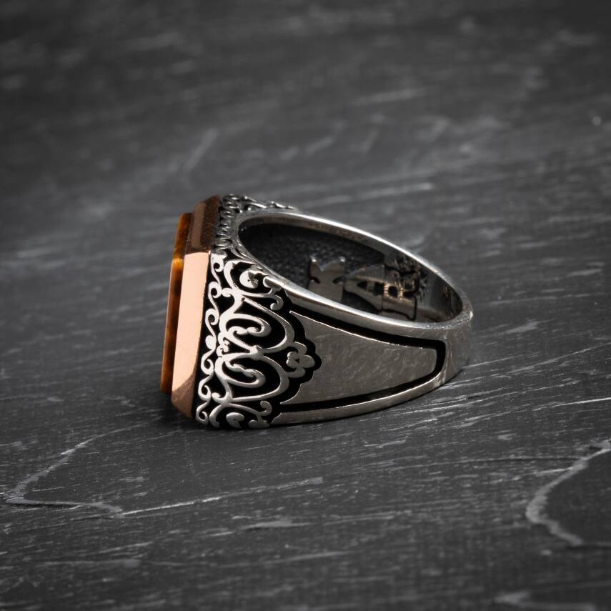 Sertifikalı 5-10 mm Silindir Kesim Gold Eskitme Kaplamalı Gümüş İmame ve Püsküllü Kehribar Tesbih - 18,47 gr - 3