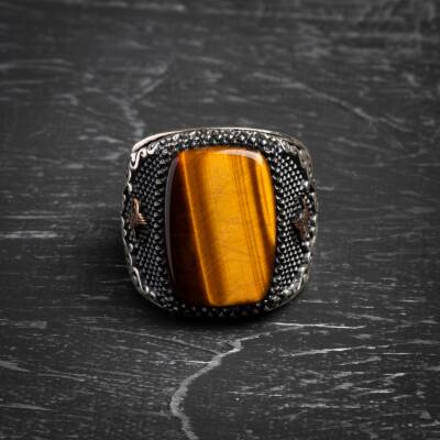 Sertifikalı 7-8 mm Silindir Kesim Gold Eskitme Kaplamalı Gümüş İmame ve Püsküllü Kehribar Tesbih - 4