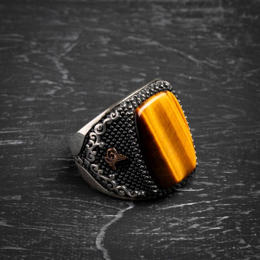 Sertifikalı 7-8 mm Silindir Kesim Gold Eskitme Kaplamalı Gümüş İmame ve Püsküllü Kehribar Tesbih - 5