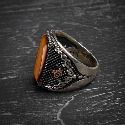 Sertifikalı 7 mm Küre Kesim Gold Eskitme Kaplamalı Gümüş İmame ve Püsküllü Kehribar Tesbih - 13,02 gr - Osmanlı Doğaltaş