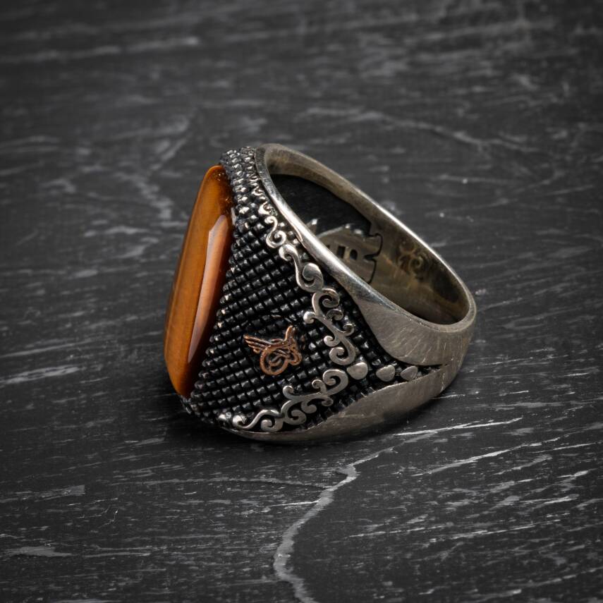 Sertifikalı 7 mm Küre Kesim Gold Eskitme Kaplamalı Gümüş İmame ve Püsküllü Kehribar Tesbih - 13,02 gr - 1