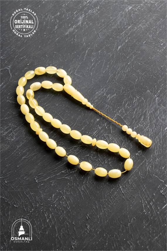 Sertifikalı 8-9 mm Arpa Kesim Kehribar Tesbih - Geleneksel ve Zarif Tasarım - 1
