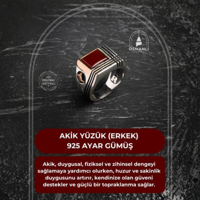 Sertifikalı 925 Ayar Gümüş Akik Yüzük (Erkek) - 2