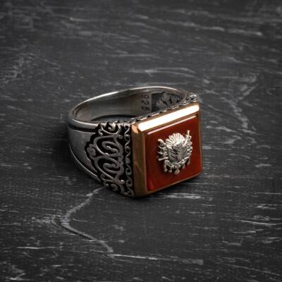 Sertifikalı 925 Ayar Gümüş Osmanlı Tuğra Akik Yüzük (Erkek) - 4