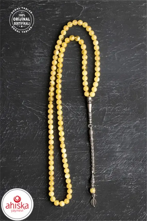 Sertifikalı 99lu Yaprak Motifli Gümüş Kehribar Tesbih - 6 mm Küre Kesim - 3