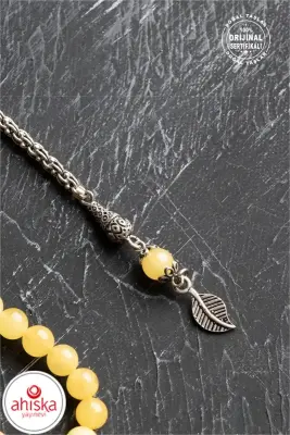 Sertifikalı 99lu Yaprak Motifli Gümüş Kehribar Tesbih - 6 mm Küre Kesim - 4