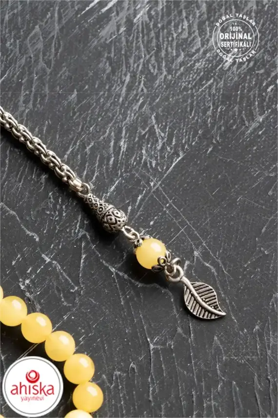 Sertifikalı 99lu Yaprak Motifli Gümüş Kehribar Tesbih - 6 mm Küre Kesim - 4