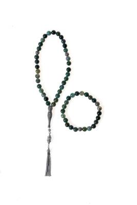 Sertifikalı Akik 925 Ayar Gümüş 8 mm İmameli Tesbih & Bileklik Seti - Osmanlı Doğal Taş