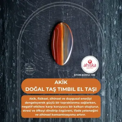 Sertifikalı Akik Doğal Taş Tımbıl El Taşı (SK139) - 1