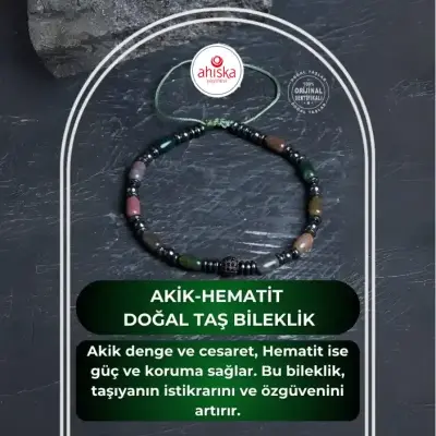 Sertifikalı Akik, Hematit Doğal Taş Makrome Bileklik - 1