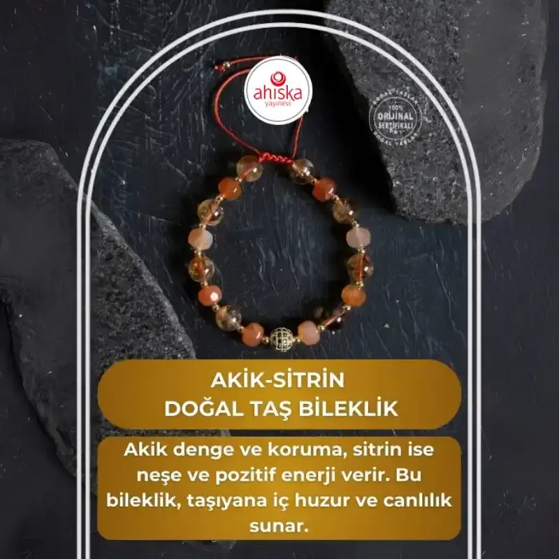 Sertifikalı Akik ve Sitrin Doğaltaş Bileklik - 2