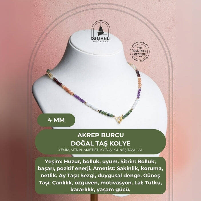 Sertifikalı Akrep Burcu Doğal Taş Kolye - 2