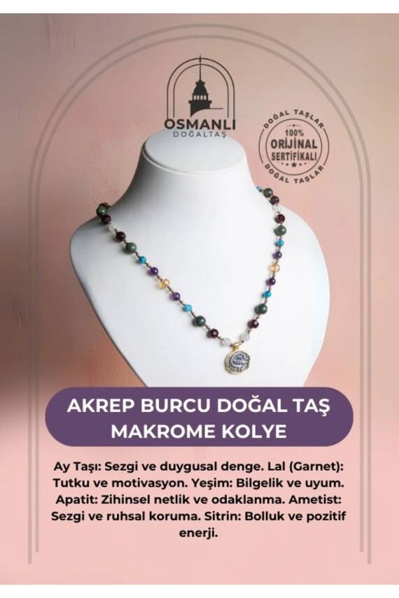 Sertifikalı Akrep Burcu Doğal Taş Makrome Kolye - 2