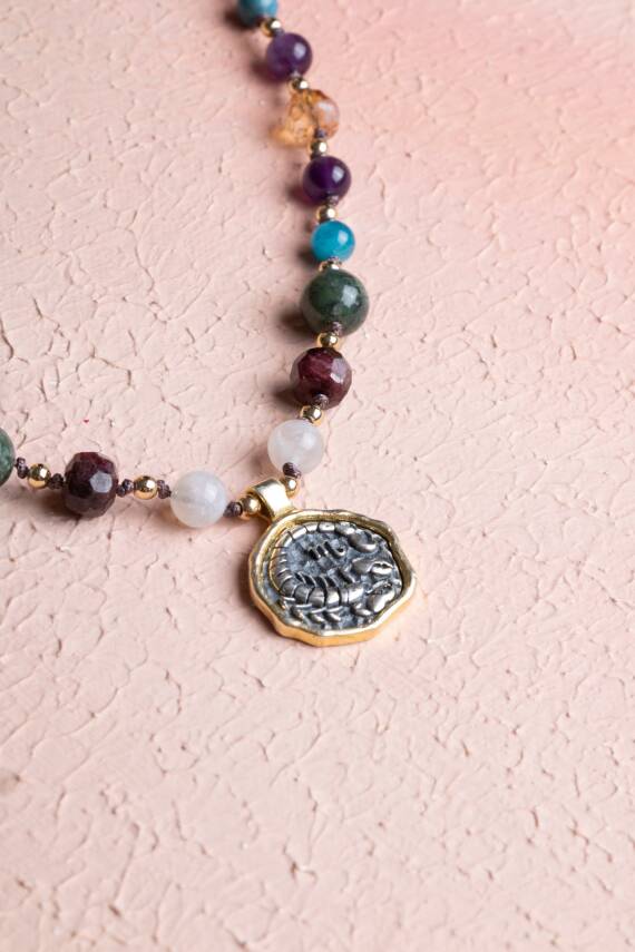 Sertifikalı Akrep Burcu Doğal Taş Makrome Kolye - 4