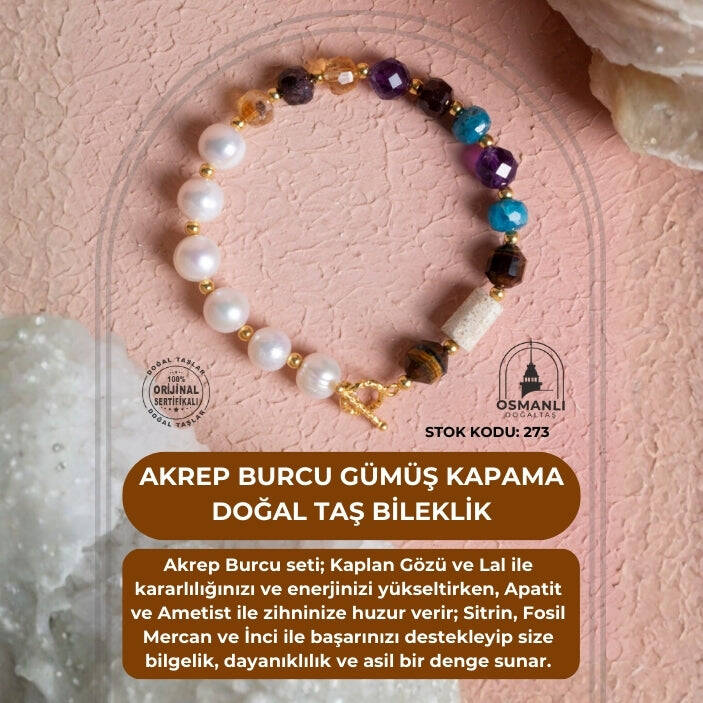 Sertifikalı Akrep Burcu Gümüş Kapama Doğal Taş Bileklik (SK:273) - 2