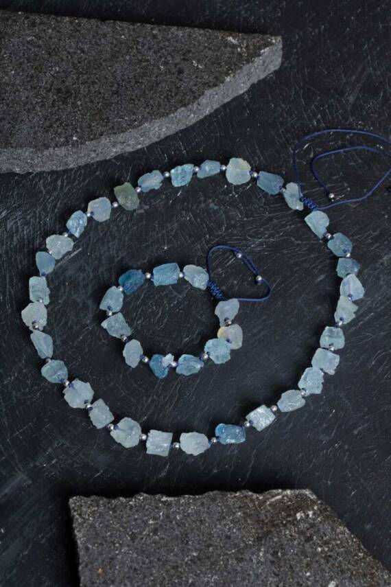 Sertifikalı Akuamarin Doğal Taş Set - 1