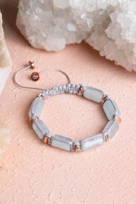 Sertifikalı Akuamarin, Hematit Doğal Taş Makrome Bileklik - Osmanlı Doğal Taş