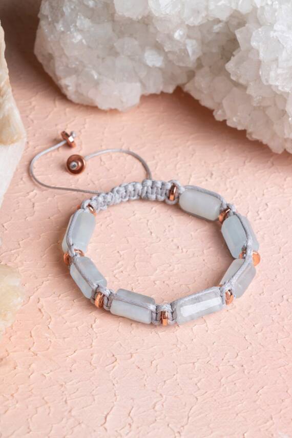 Sertifikalı Akuamarin, Hematit Doğal Taş Makrome Bileklik - 1