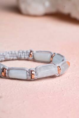 Sertifikalı Akuamarin, Hematit Doğal Taş Makrome Bileklik - 2