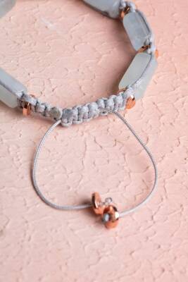 Sertifikalı Akuamarin, Hematit Doğal Taş Makrome Bileklik - 3