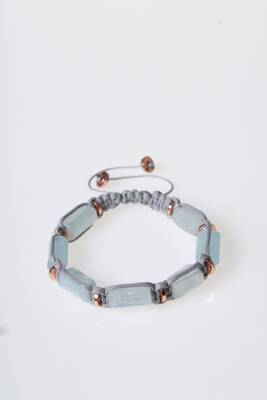 Sertifikalı Akuamarin, Hematit Doğal Taş Makrome Bileklik - 5