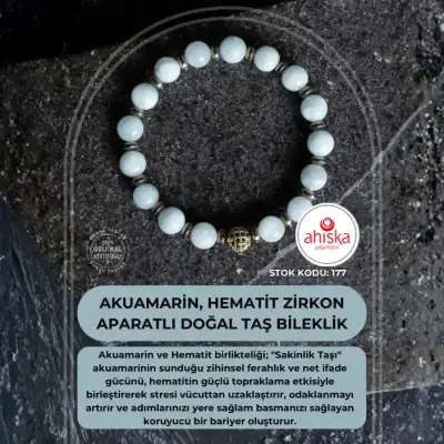 Sertifikalı Akuamarin, Hematit Zirkon Aparatlı Doğal Taş Bileklik (SK177) - Doğal Taş (1)