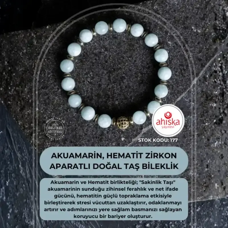 Sertifikalı Akuamarin, Hematit Zirkon Aparatlı Doğal Taş Bileklik (SK177) - 2
