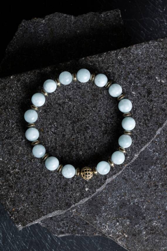 Sertifikalı Akuamarin, Hematit Zirkon Aparatlı Doğal Taş Bileklik (SK:177) - 1