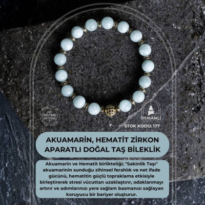 Sertifikalı Akuamarin, Hematit Zirkon Aparatlı Doğal Taş Bileklik (SK:177) - 2