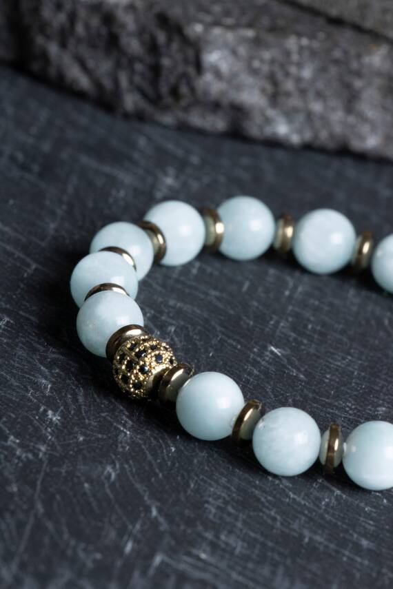 Sertifikalı Akuamarin, Hematit Zirkon Aparatlı Doğal Taş Bileklik (SK:177) - 3