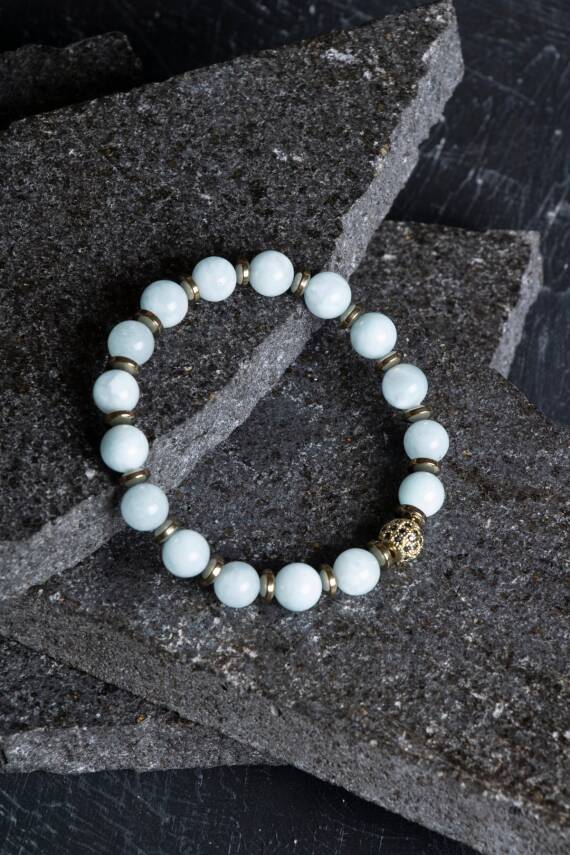 Sertifikalı Akuamarin, Hematit Zirkon Aparatlı Doğal Taş Bileklik (SK:177) - 4