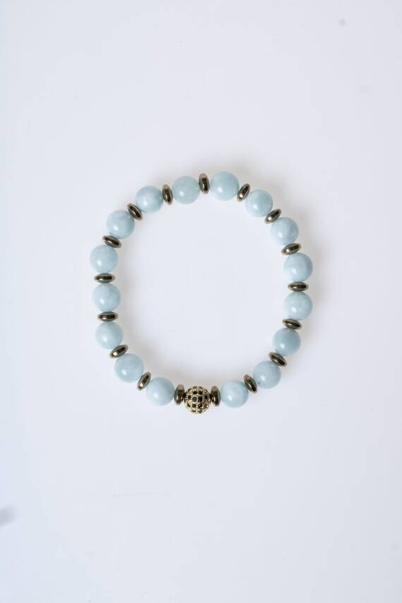 Sertifikalı Akuamarin, Hematit Zirkon Aparatlı Doğal Taş Bileklik (SK:177) - 6