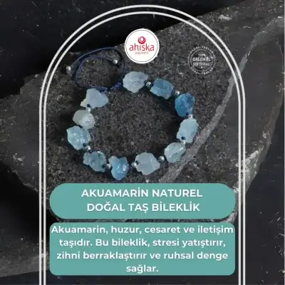Sertifikalı Akuamarin Naturel Doğal Taş Makrome Bileklik - Doğal Taş (1)