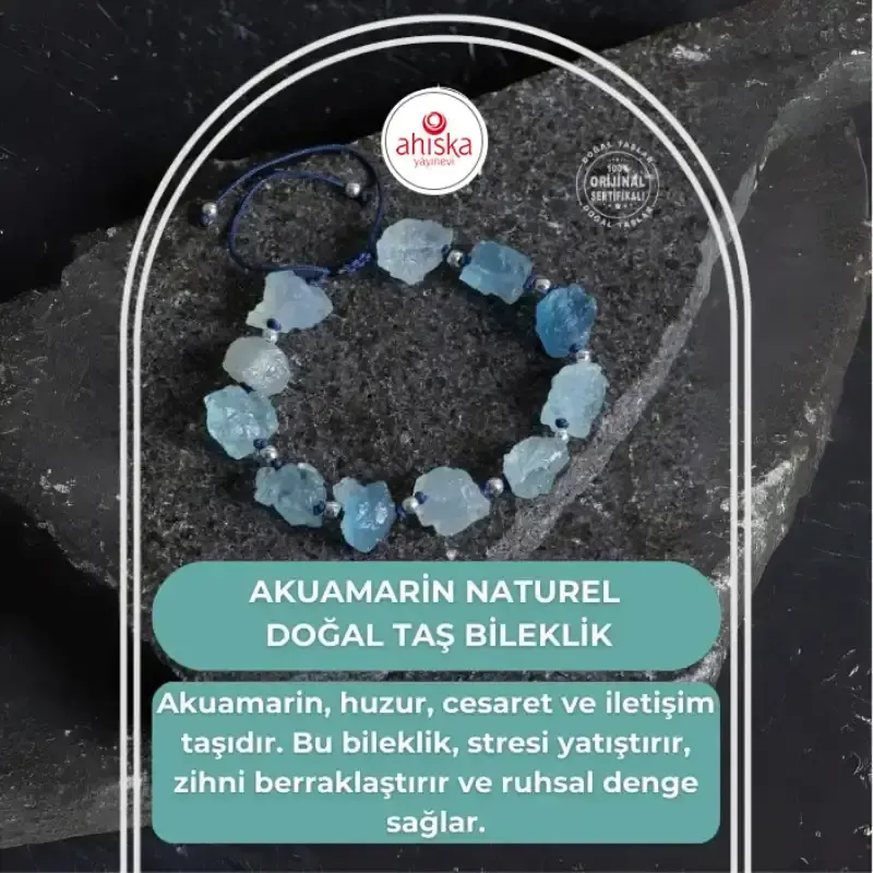 Sertifikalı Akuamarin Naturel Doğal Taş Makrome Bileklik - 2