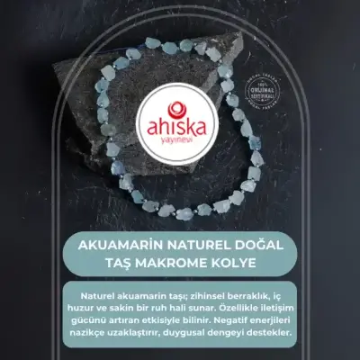 Sertifikalı Akuamarin Naturel Doğal Taş Makrome Kolye - Doğal Taş (1)