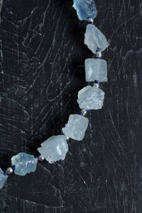 Sertifikalı Akuamarin Naturel Doğal Taş Makrome Kolye - 5