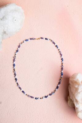 Sertifikalı Akuamarin Naturel Doğal Taş Makrome Kolye - Osmanlı Doğaltaş