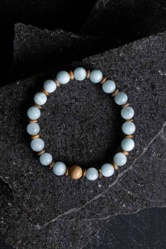 Sertifikalı Akuamarin, Odun Jasper Doğal Taş Bileklik (SK168) - 1