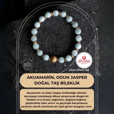 Sertifikalı Akuamarin, Odun Jasper Doğal Taş Bileklik (SK168) - Doğal Taş (1)
