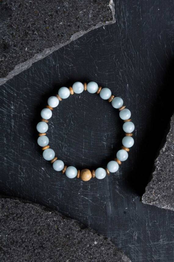 Sertifikalı Akuamarin, Odun Jasper Doğal Taş Bileklik (SK168) - 5