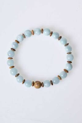 Sertifikalı Akuamarin, Odun Jasper Doğal Taş Bileklik (SK168) - 6