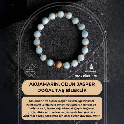 Sertifikalı Akuamarin, Odun Jasper Doğal Taş Bileklik (SK:168) - 2