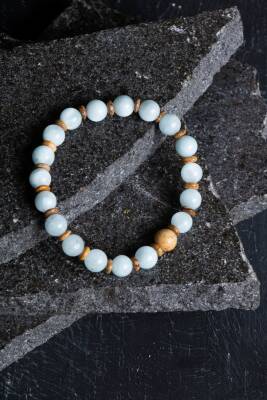 Sertifikalı Akuamarin, Odun Jasper Doğal Taş Bileklik (SK:168) - 4