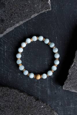 Sertifikalı Akuamarin, Odun Jasper Doğal Taş Bileklik (SK:168) - 5