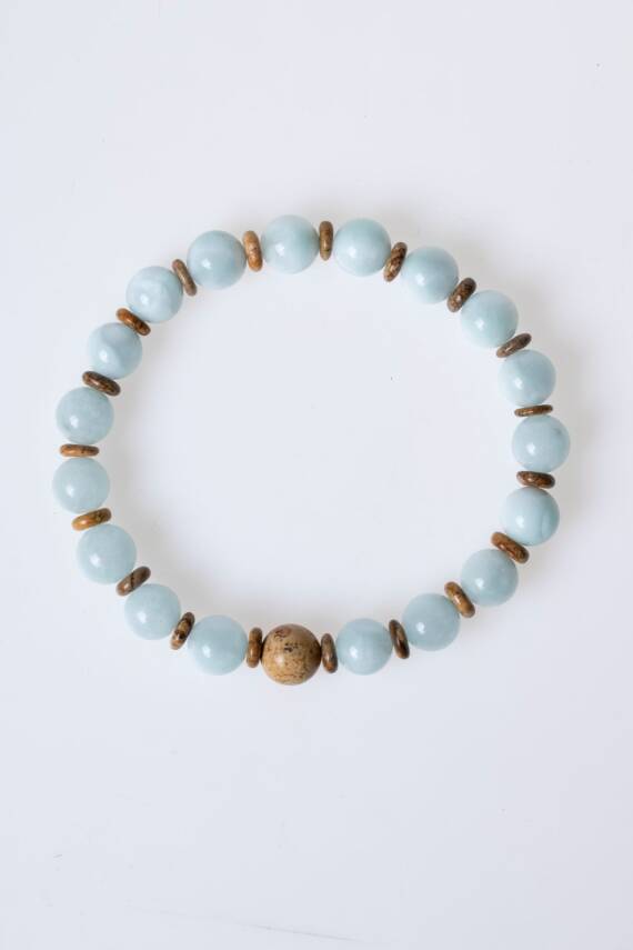 Sertifikalı Akuamarin, Odun Jasper Doğal Taş Bileklik (SK:168) - 6